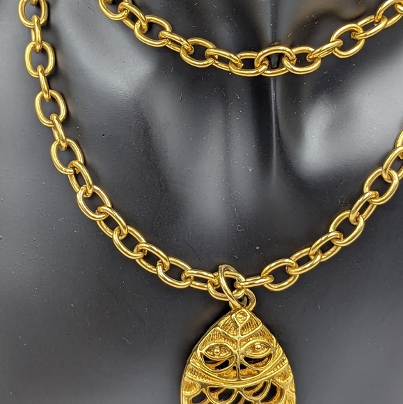 Statement Gold Tone Mid-Century Modern Fish Pendant 2.5" on a Long Chain 32' - Picture 7 of 10